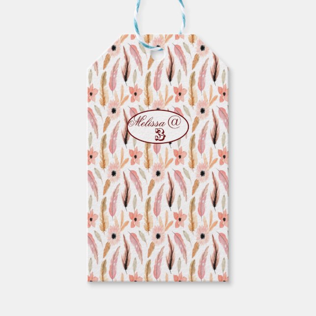 Occaise Girly Pink Blumenmuster Wasserfarbe Geschenkanhänger (Vorderseite)