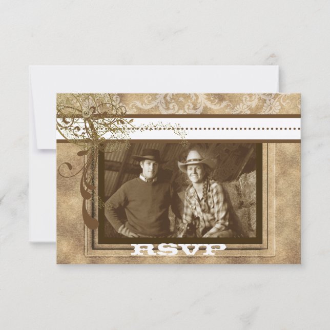 Occidental Rustic Chic Rwirls Wedding RSVP (Devant)