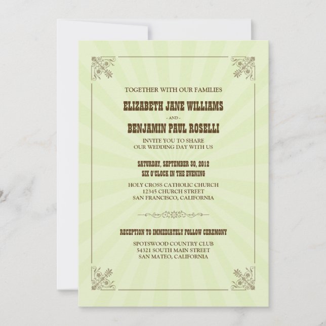 Occidental Vintage Wedding Invitation (sage) (Devant)
