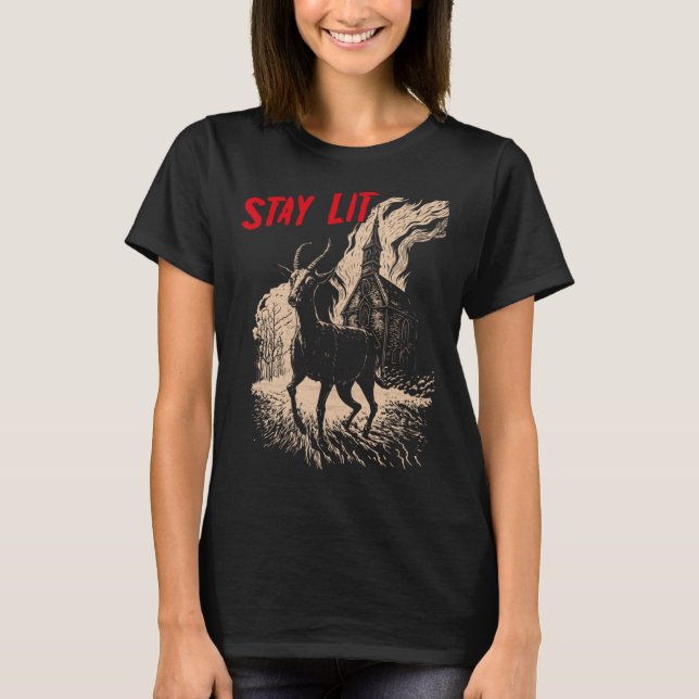 Occult Atheist Black Phillip Burning Church Bleibe T-Shirt (Vorderseite)