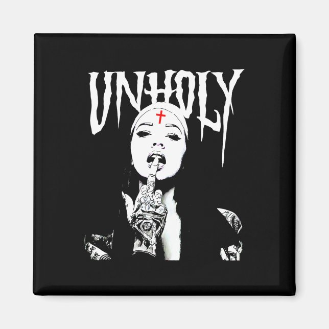 Occult Gothic Dark Satanic Nun Tattoos Unholy Nun Magnet (Vorne)