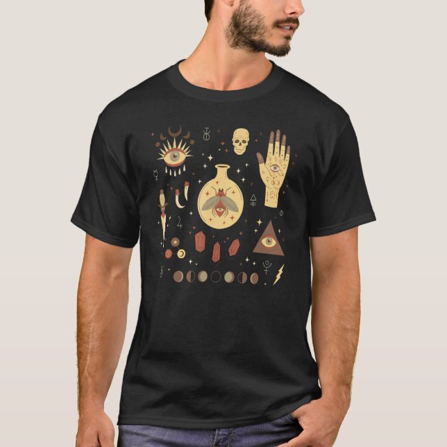 Occult Magic All Seeing Eye Moon Phase Skull Moth T-Shirt (Vorderseite)