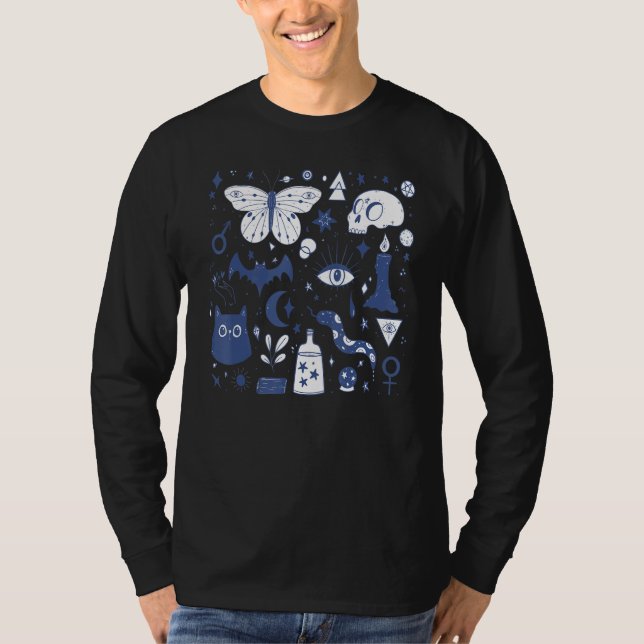Occult Magic All Seeing Eye Skull Owl Bat Butterfl T-Shirt (Vorderseite)