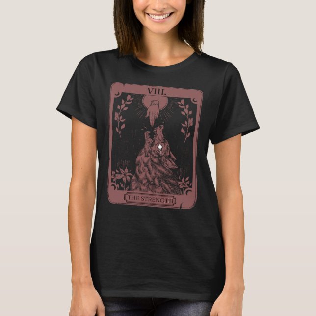 Occult Tarot Card Strength of Wolf Dark Witchcraft T-Shirt (Vorderseite)