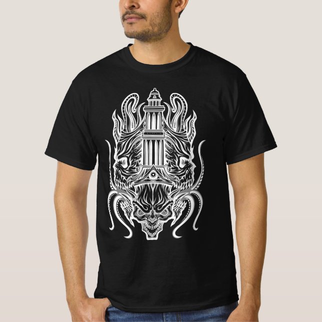 Occult Tower Demon - Gothic Dark Symmetry Art T-Shirt (Vorderseite)