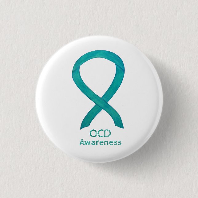 OCD Awareness Ribbon Aquamarine Kunst Buttone Button (Vorderseite)
