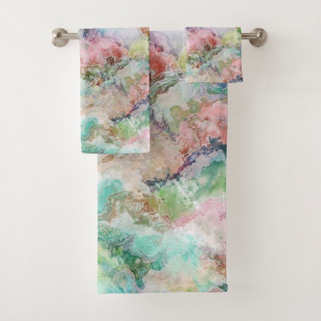 Ocean Abstract Watercolor Grunge Pattern  Badhandtuch Set (Insitu)