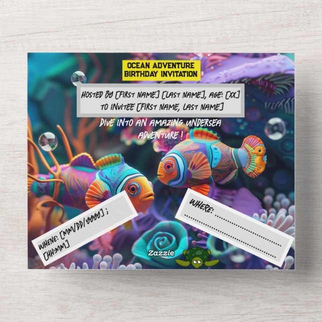 Ocean Adventure Birthday - Flat Card All In One Einladung (Vorderseite)