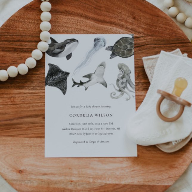 Océan Animal Baby shower Invitation Aquarelle (Créateur téléchargé)