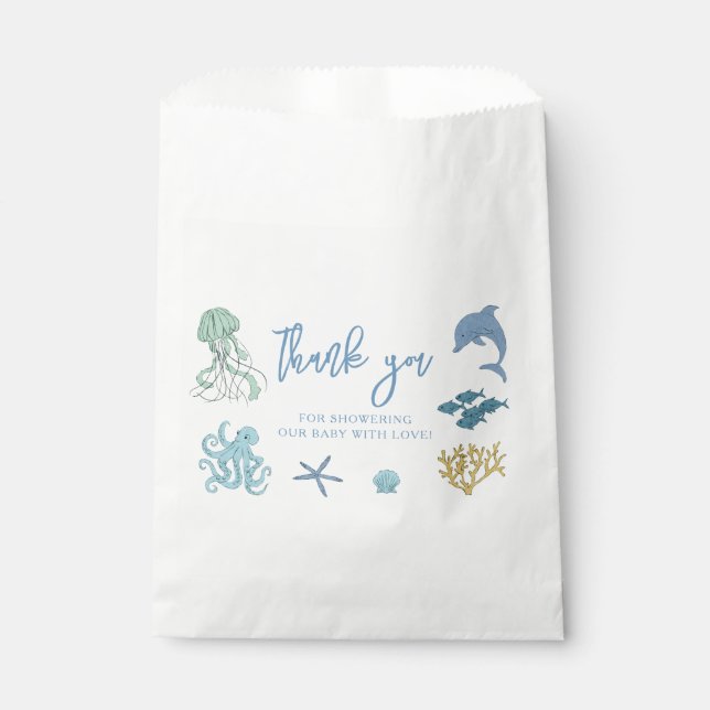 Ocean Animal Blue Baby Dusche Geschenktütchen (Vorderseite)