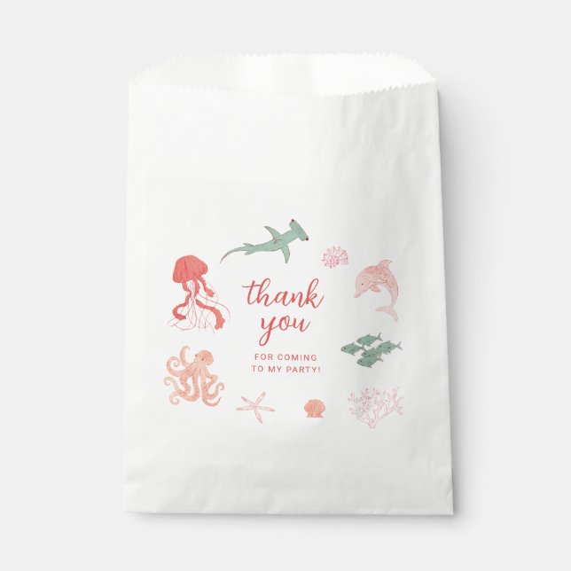 Ocean Animal Pink Birthday Party Geschenktütchen (Vorderseite)