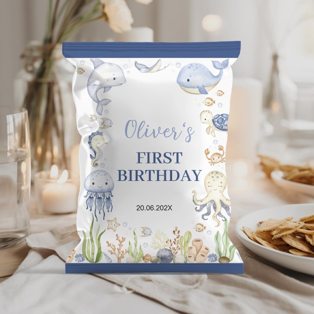 Ocean Animals Boy Birthday Chip Bag Wrapper Flyer (Von Creator hochgeladen)