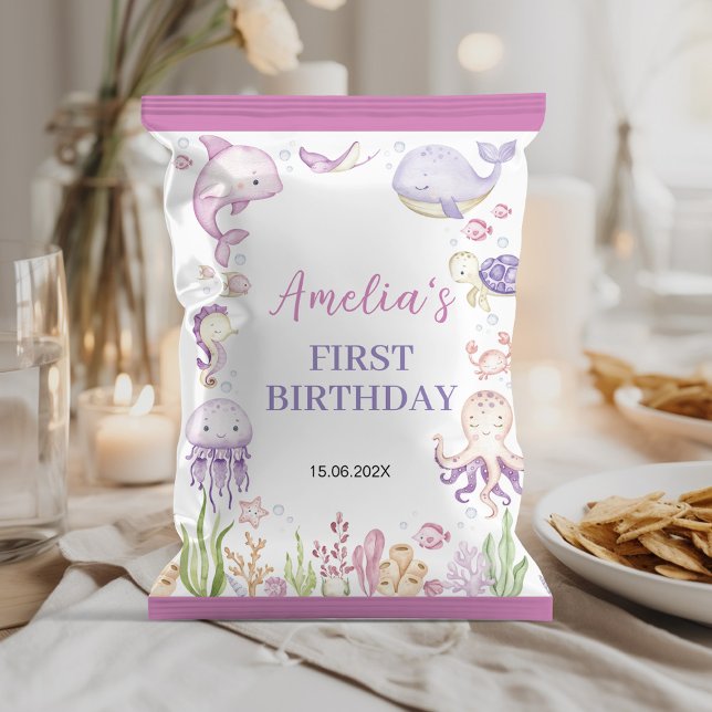 Ocean Animals Girl Birthday Chip Bag Wrapper Flyer (Von Creator hochgeladen)