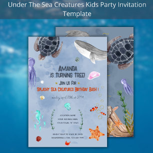 Ocean Animals Kindergeburtstag Party Blaue Einladu Einladung