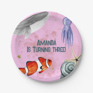 Ocean Animals Nautical Kindergeburtstag Party Pink Pappteller
