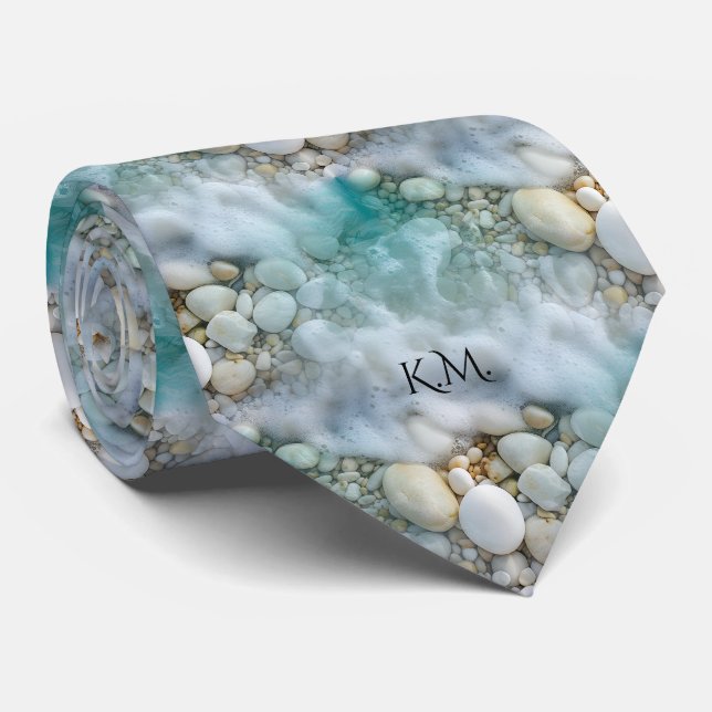 Ocean Aqua Maritime Elegante Monogram Krawatte (Gerollt)