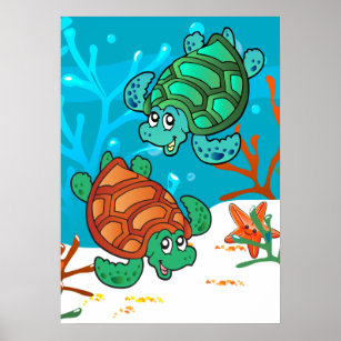 Ocean Aquatic Niedlich Turtle Starfish Kids Room P Poster