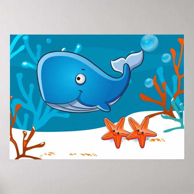 Ocean Aquatic Niedlich Whale Starfish Poster (Vorne)