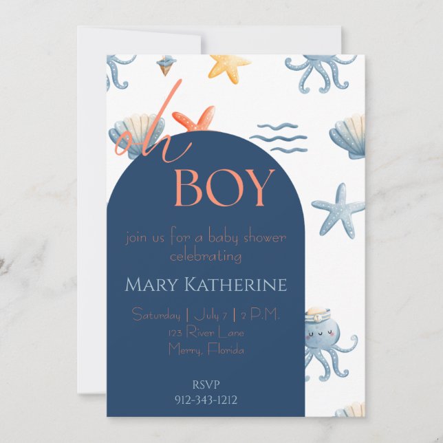Ocean Baby Boy Showeinladung Einladung (Vorderseite)