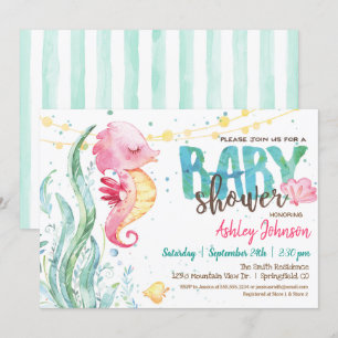 Ocean Baby Dusche, Girl Pink Seepferd Einladung
