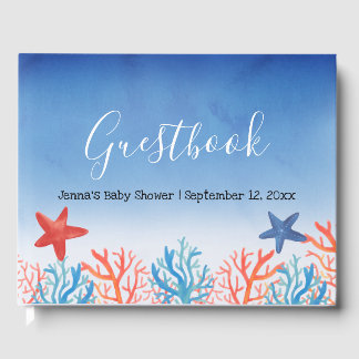 Ocean Baby Dusche Wasserfarbe Starfish Corals Gästebuch