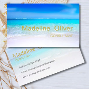 Ocean Beach Aqua Blue Sea Travel Modernes Gold Visitenkarte