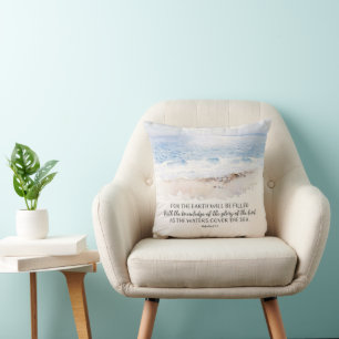 Ocean Beach Bible Verse, Habakkuk 2:14 Wasserfarbe Kissen