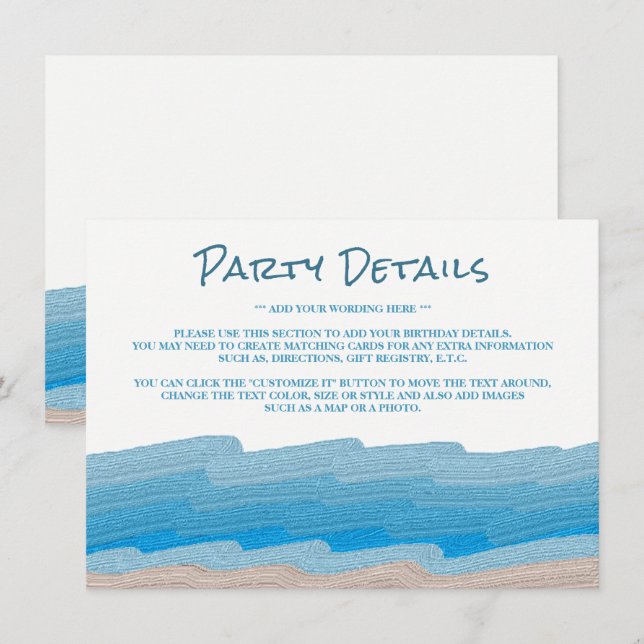 Ocean Beach Birthday Party - Details Einladung (Vorne/Hinten)