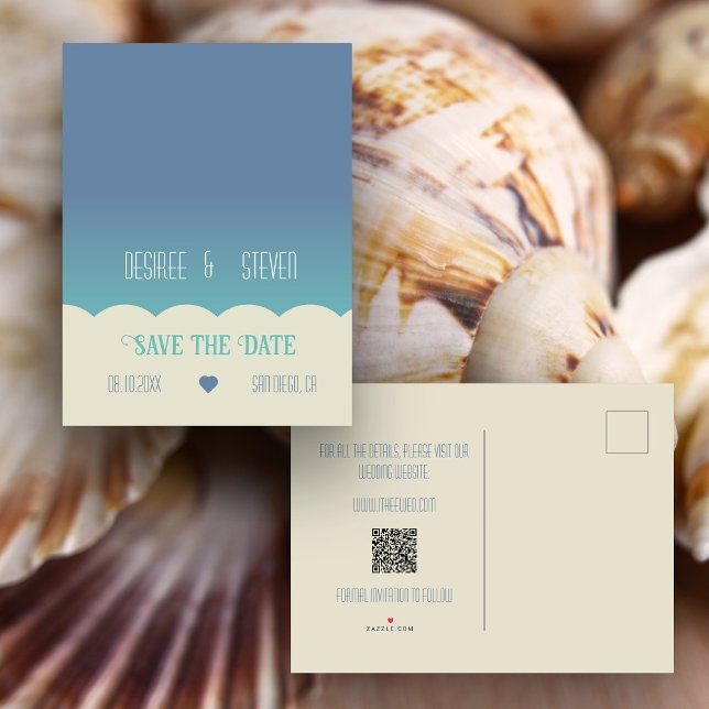 Ocean Beach Blend Save the Date Postkarte (Ocean beach themed Save the Date postcard)