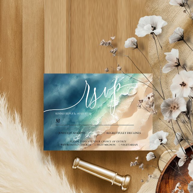 Ocean Beach Blue Watercolor Elegantes UAWG RSVP Karte (Von Creator hochgeladen)