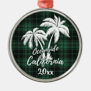 Ocean Beach California Palm Tree Green Kariert Ornament Aus Metall