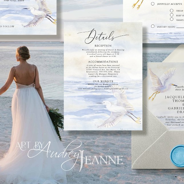 Ocean Beach Coastal Bird Blau und Weiß Details Begleitkarte (Von Creator hochgeladen)