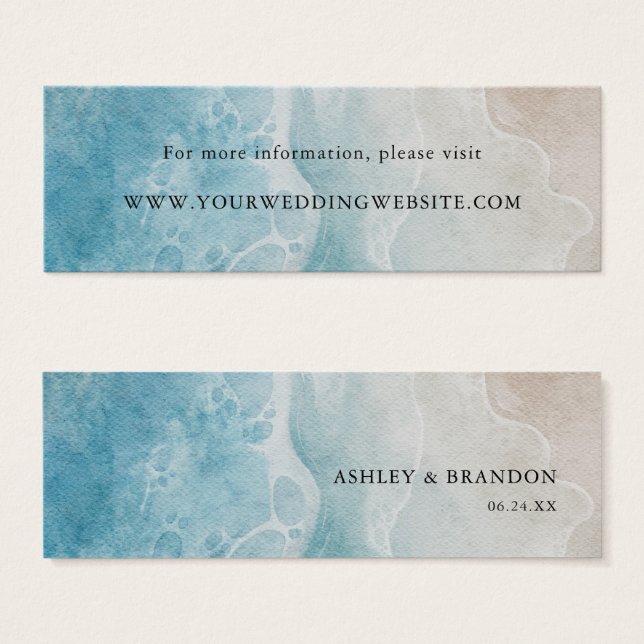 Ocean Beach Coastal Blue Wedding Website Cards (Vorne & Hinten)