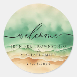Ocean Beach Green Signature Boho Begrüßung Runder Aufkleber