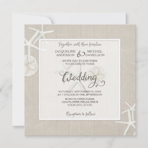 Ocean Beach Hochzeit Starfish Damask Holz Rustikal Einladung