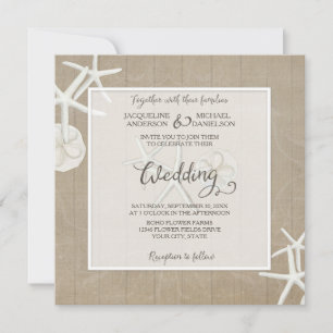 Ocean Beach Hochzeit Starfish Wood Damask Rustikal Einladung