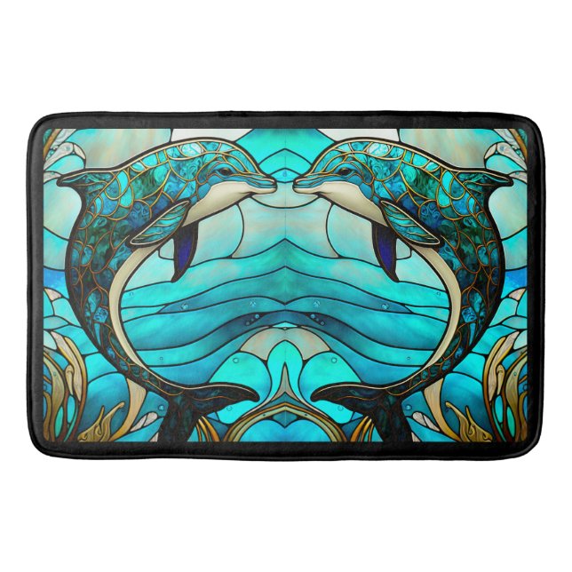 Ocean Beach House Blue Dolphin Imitate verkleidete Badematte (Vorderseite)