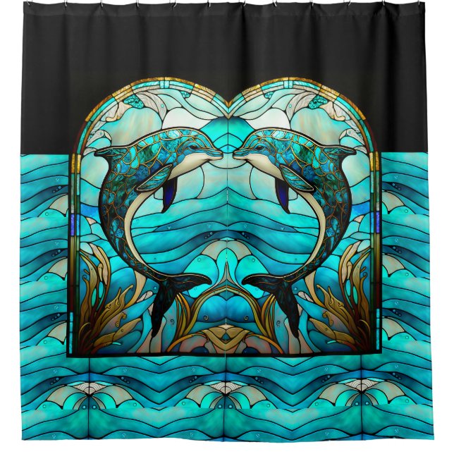 Ocean Beach House Blue Dolphin Imitate verkleidete Duschvorhang (Vorderseite)