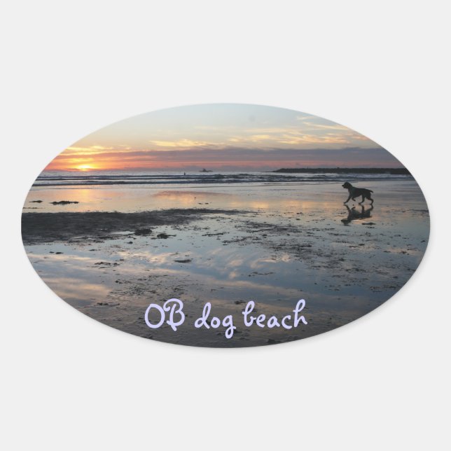 Ocean Beach, Hundestrand Ovaler Aufkleber (Vorderseite)