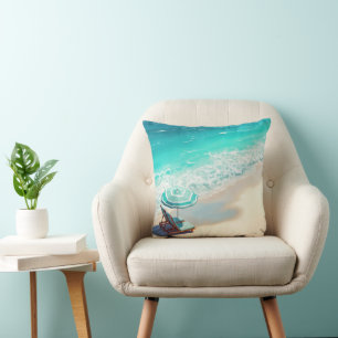 Ocean Beach mit Chaise Lounge und Regenschirm Kissen