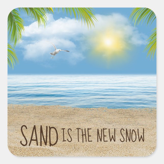 Ocean Beach mit Palm Fronds Quadratischer Aufkleber (Vorderseite)
