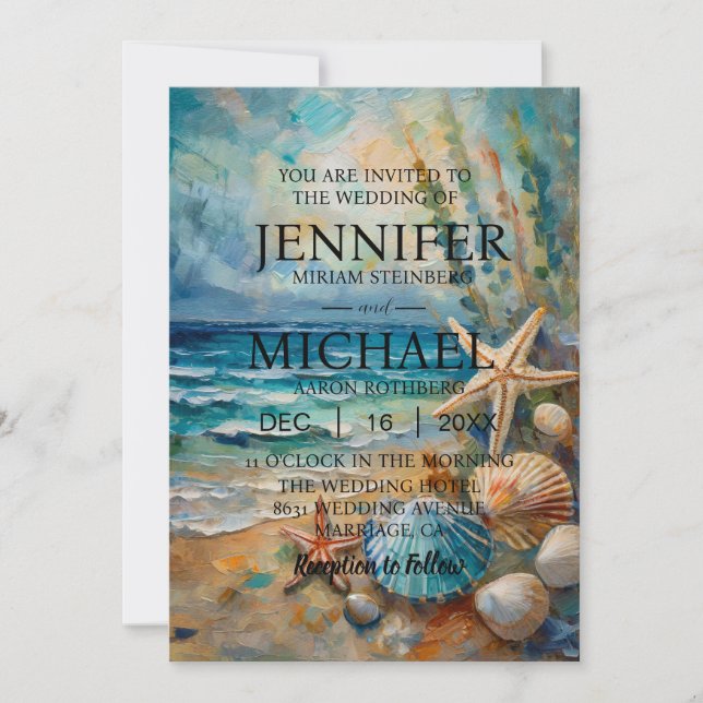 Océan Beach Nautique Mariage Invitations (Devant)