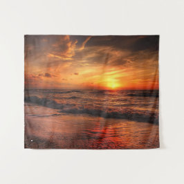 Ocean Beach Orange Sunset Wall Tapestes Wandteppich