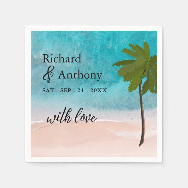 Ocean Beach Palm Tree Wedding Serviette (Vorderseite)