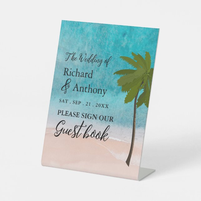 Ocean Beach Palm Tree Wedding Sockelschild (Vorderseite)