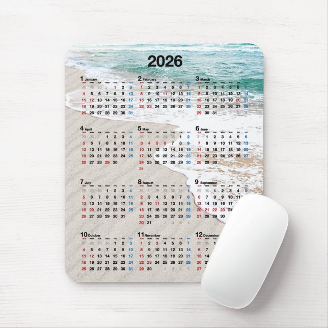 Ocean Beach Sand 2026 Calendar  Mousepad (Mit Mouse)