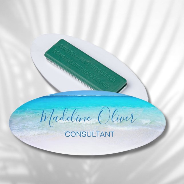 Ocean Beach Sea Travel Aqua Blue Modern Badge (Créateur téléchargé)