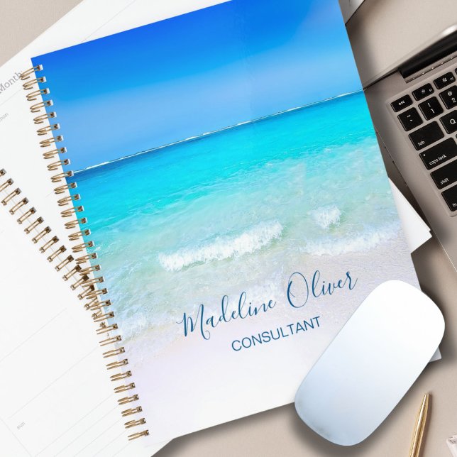 Ocean Beach Sea Travel Business Aqua Blue Modern Planer (Von Creator hochgeladen)