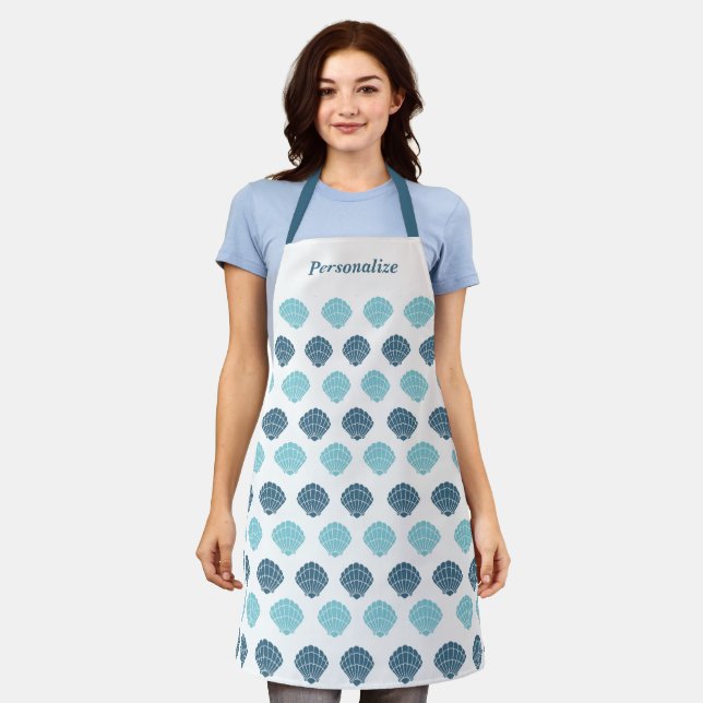 Ocean Beach Seashells Blue Personalisiert Cooking Schürze (Getragen)