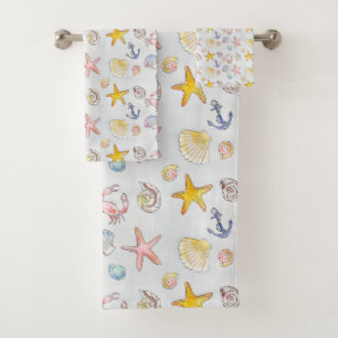 Ocean Beach Seashells Nautical Anchor Sea Life Badhandtuch Set